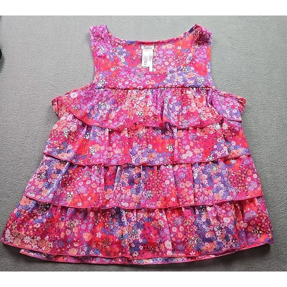 Girls Justice Layered‎ Top Size 20 Pink Purple Blue Floral Sparkle Tiered Tank